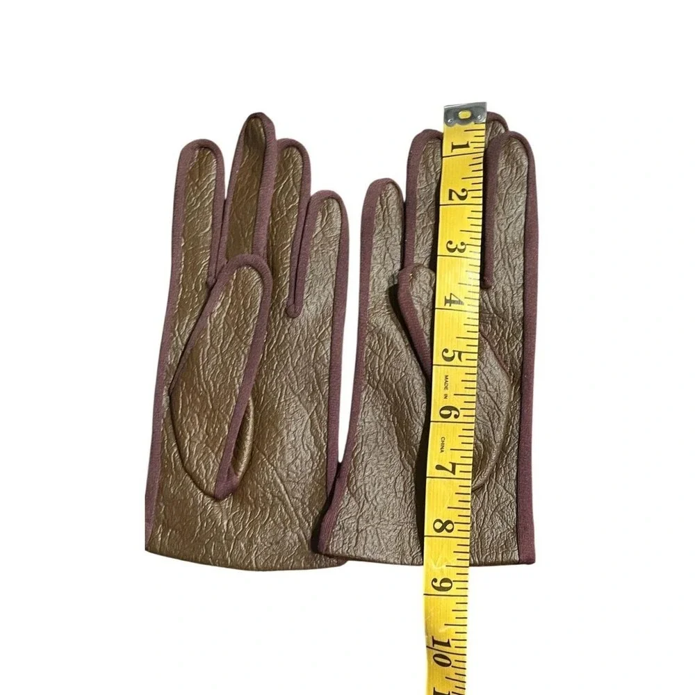 Vintage 60s Brown Textured Leather Fleece Lined Gloves Women One Size NWOT